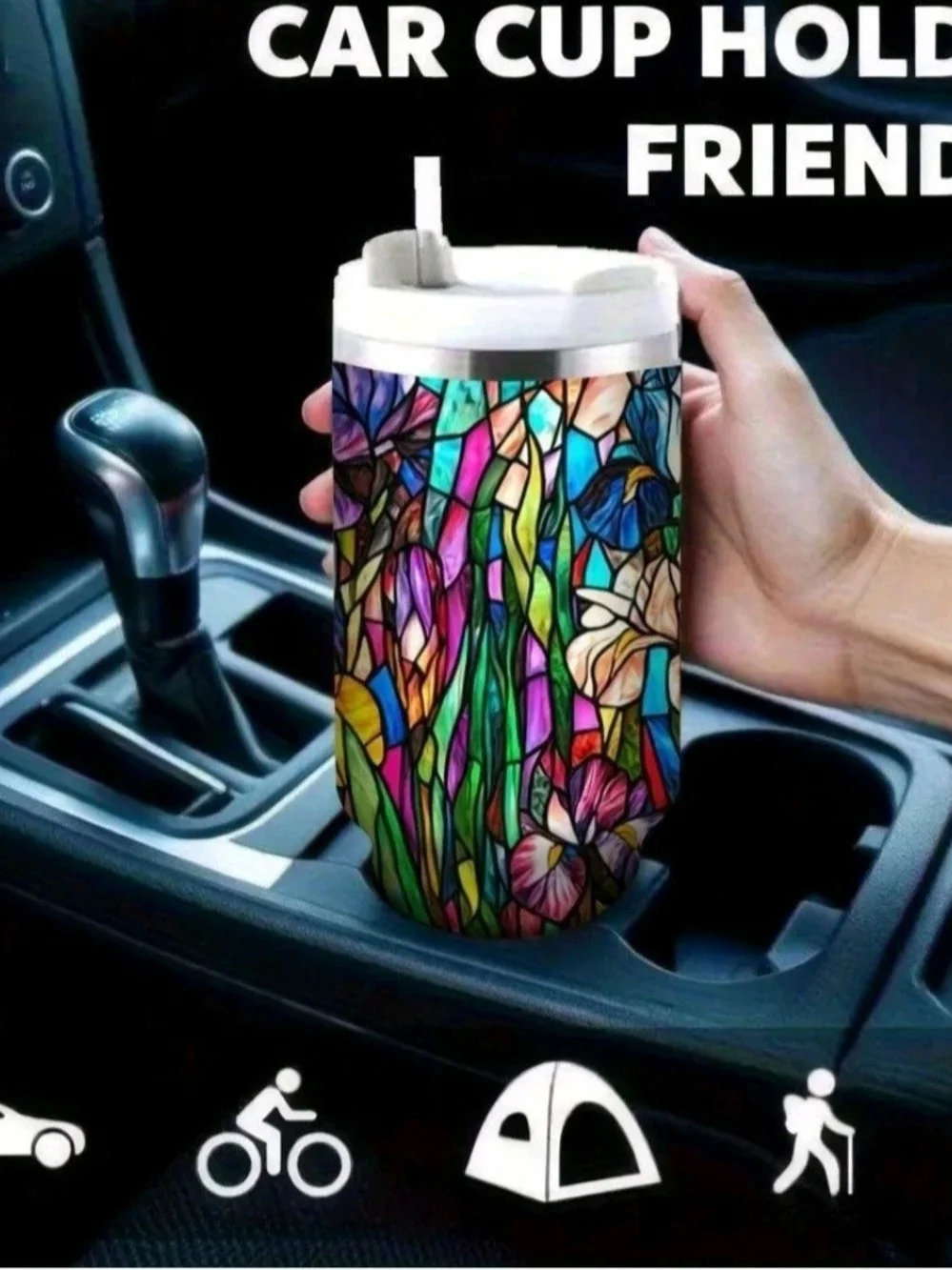 30 Oz. Stained Glass Look Floral Stainless Steel Tumbler 